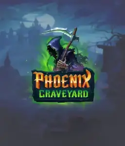 ELK Studios' Phoenix Graveyard game screen, showcasing the mystical graveyard and the legendary phoenix rising from the ashes. Displayed in this image is the slot's innovative expanding reels, coupled with its stunning symbols and gothic theme. The artwork conveys the game's theme of rebirth and immortality, attractive for those interested in the supernatural.