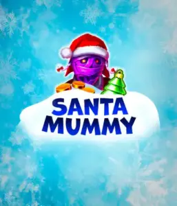  Behold the unique "Santa Mummy" slot game by Belatra, showcasing a Santa-clad mummy dressed in festive holiday attire. This eye-catching image captures the mummy with a vivid purple hue, wearing a Santa hat, amid snowy blue with frosty snowflakes. The game's title, "Santa Mummy," is prominently displayed in large, icy blue letters.