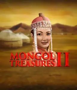 Explore the vibrant heritage of Mongolia with the Mongol Treasures 2 game by Endorphina, featuring a graceful Mongolian woman dressed in traditional attire against a sunset-lit Mongolian steppe backdrop. This graphic evokes the beauty of Mongolian culture, providing a unique visual adventure. 